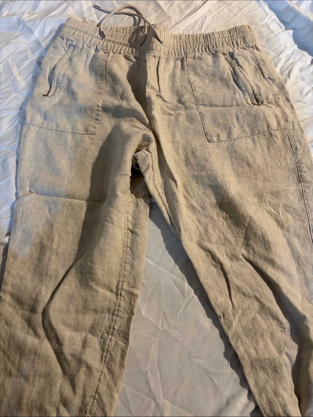 Beige women's Linen Drawstring Pants